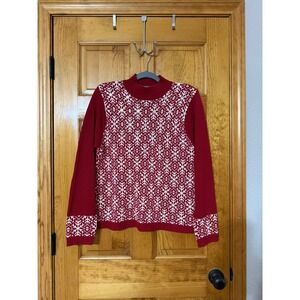 White Stag Red Beaded Snowflake Mock Neck Sweater Ladies Large Y2K Vintage